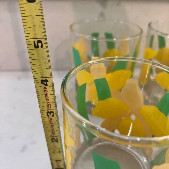 Vintage La Rue daffodil yellow and green lowball glasses set of 4 - Picture 9 of 10